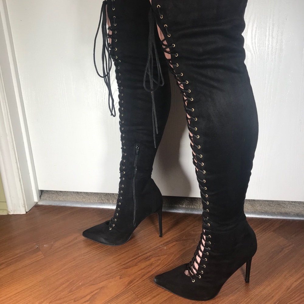 Liliana dolls kill thigh high lace up stilettos